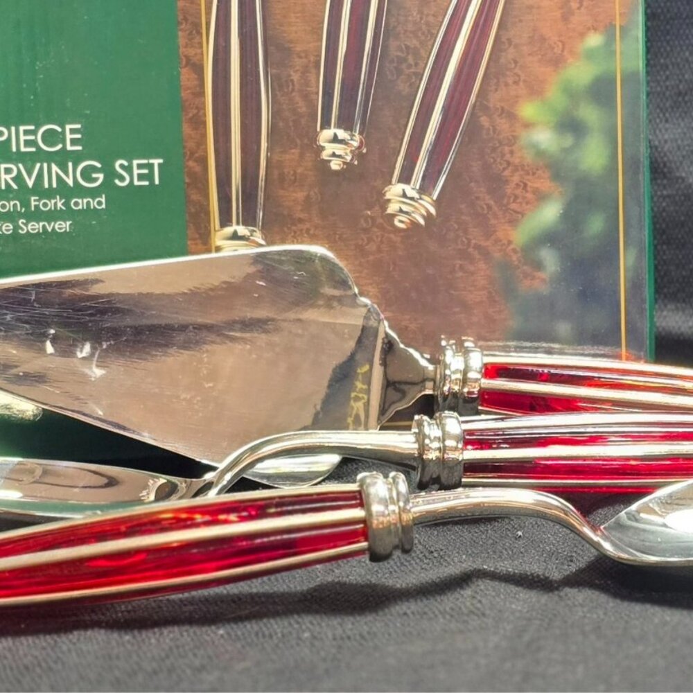Vintage Silver-Plate Red Glass Handle Serving Utensils (3) Belk Exclusive